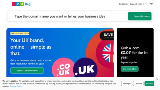 Screenshot of the 123 Reg website