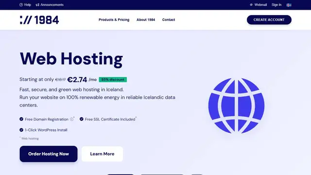 Website preview for 1984 Hosting