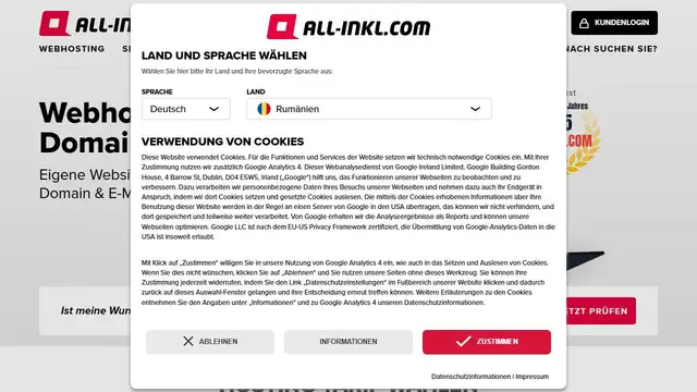 Screenshot of the ALL-INKL.COM website