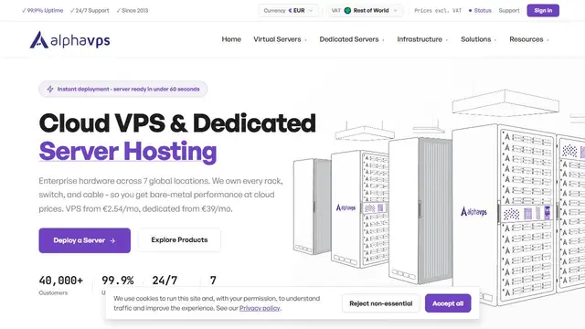 Screenshot of the Alpha VPS website