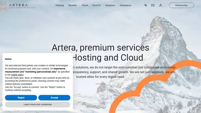 Screenshot of the Artera.net website