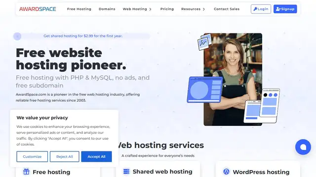 Website preview for AwardSpace