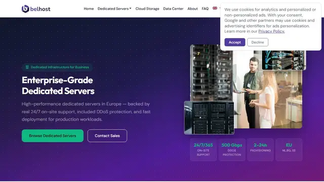 Screenshot of the Belhost website