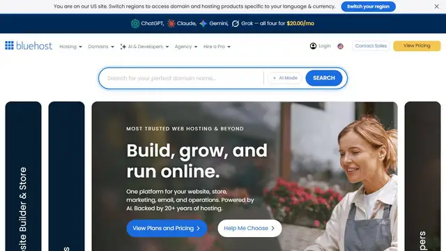 Screenshot of the Bluehost website