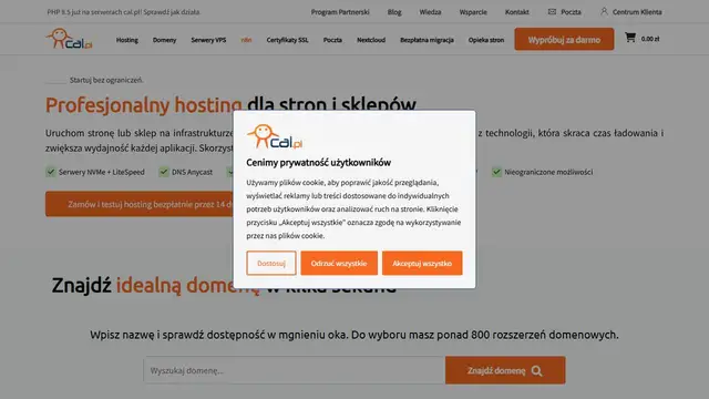 Screenshot of the cal.pl website