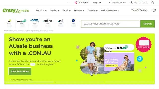 Screenshot of the Crazy Domains website