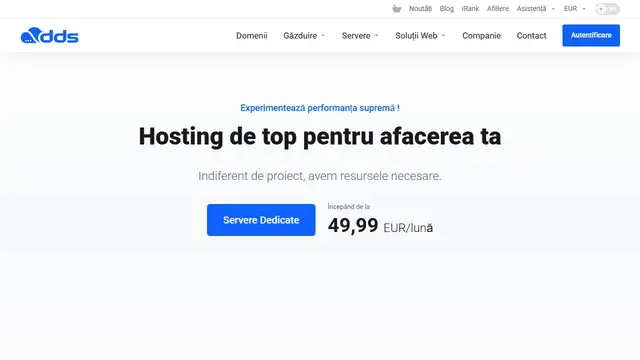 Screenshot of the DDS Hosting website