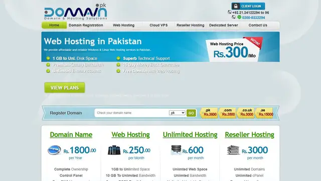Screenshot of the Domain.pk website