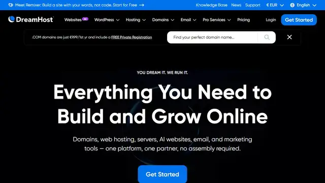 Screenshot of the DreamHost website