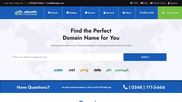 Screenshot of the eHostPK website