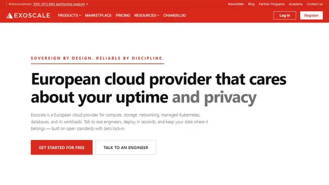 Website preview for Exoscale