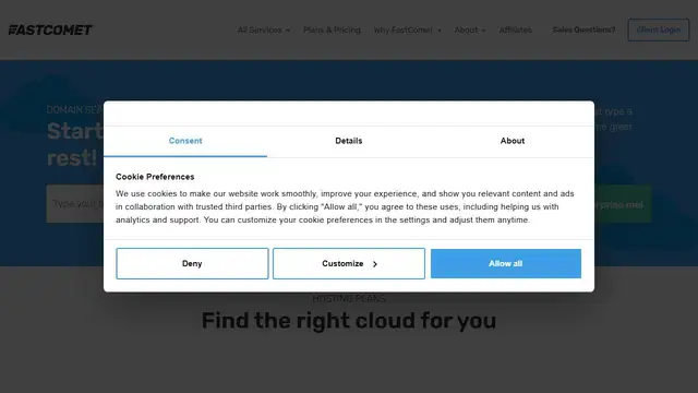 Screenshot of the FastComet website