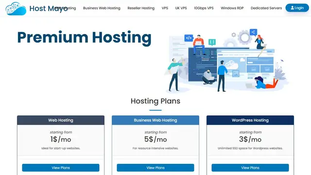 Screenshot of the Host Mayo website