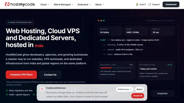 Website preview for HostMyCode