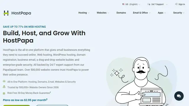 Screenshot of the HostPapa website