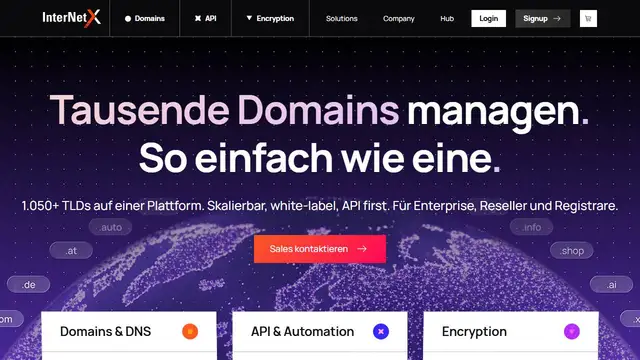 Screenshot of the InterNetX website