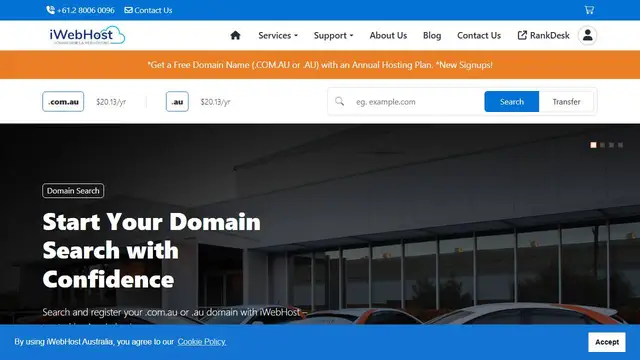 Screenshot of the iWebHost - Domain Names & Web Hosting website