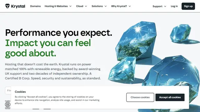 Website preview for Krystal Hosting
