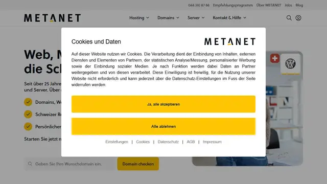 Screenshot of the METANET website