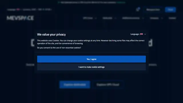 Screenshot of the Mevspace website