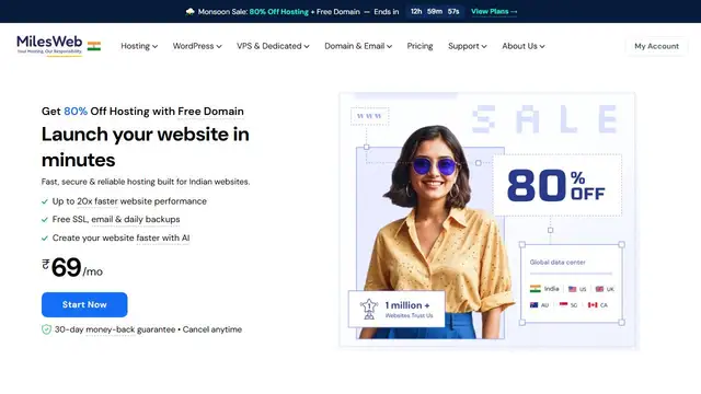 Screenshot of the MilesWeb website