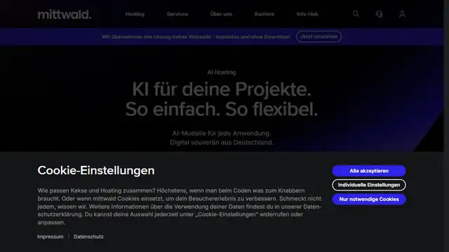 Screenshot of the Mittwald website