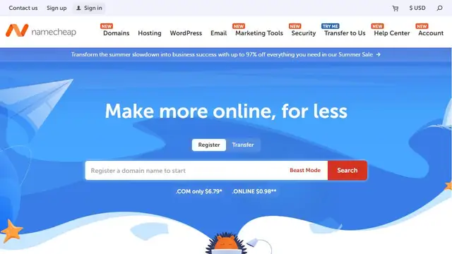Screenshot of the Namecheap website