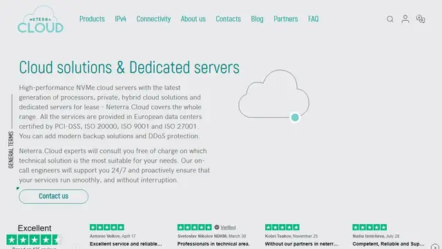 Screenshot of the neterra.cloud website