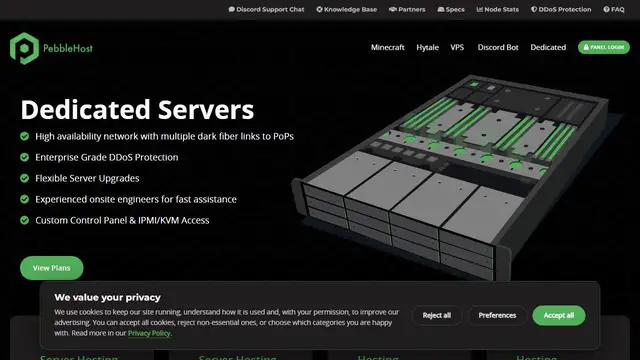 Screenshot of the PebbleHost website