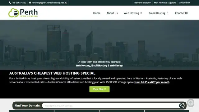 Website preview for Perth Web Hosting