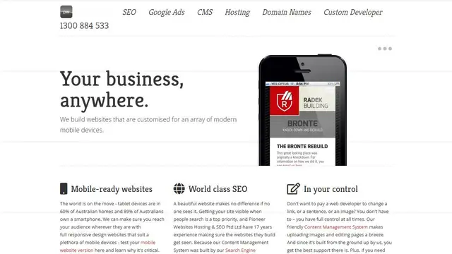 Website preview for Pioneer Websites Hosting & SEO Pty Ltd