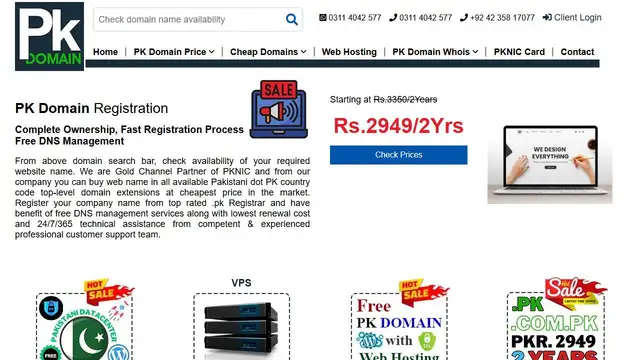 Screenshot of the PK Domain website