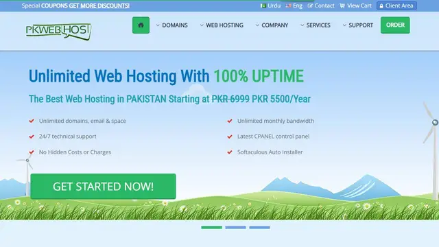 Screenshot of the Pkwebhost website
