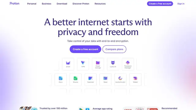 Screenshot of the Proton website