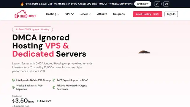 Screenshot of the QloudHost website