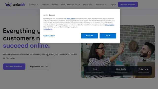 Screenshot of the ResellerClub website