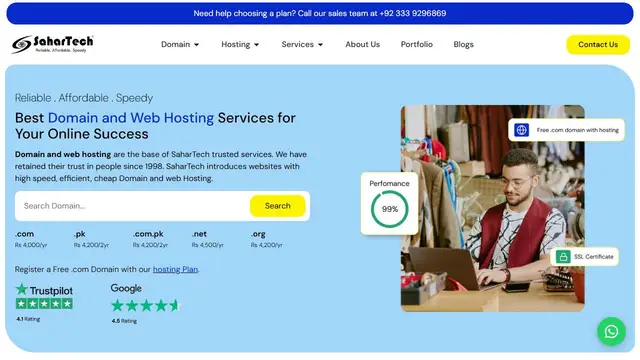 Screenshot of the sahartech.net.pk website