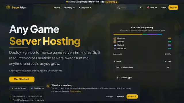 Website preview for ServerPrism