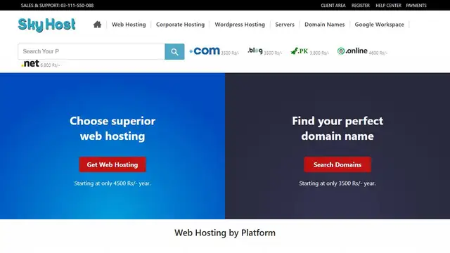 Website preview for Sky Host.pk