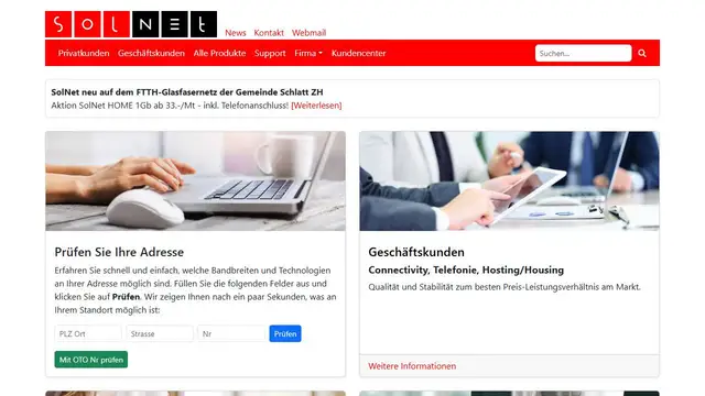 Screenshot of the solnet.ch website