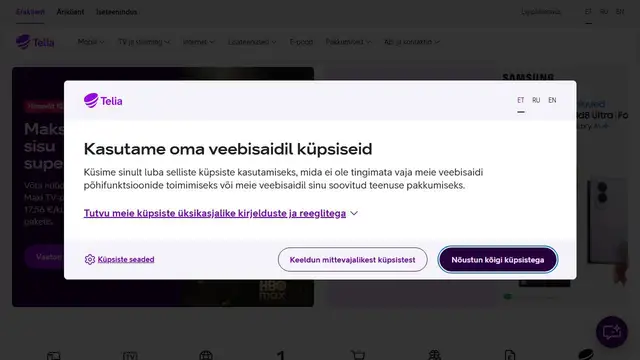 Website preview for Telia.ee
