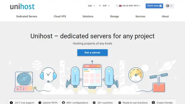 Screenshot of the Unihost website