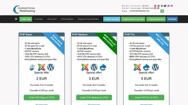 Website preview for WebHosting.dk