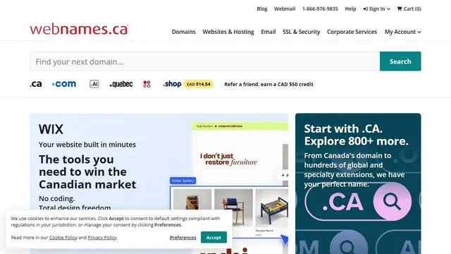 Website preview for Webnames.ca