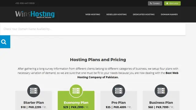 Screenshot of the Wins Hosting website