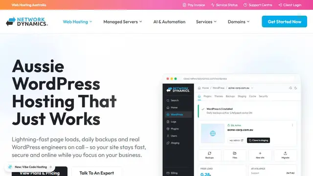 Screenshot of the WP Hosting website