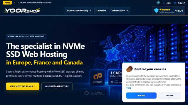 Screenshot of the YOORshop Hosting website